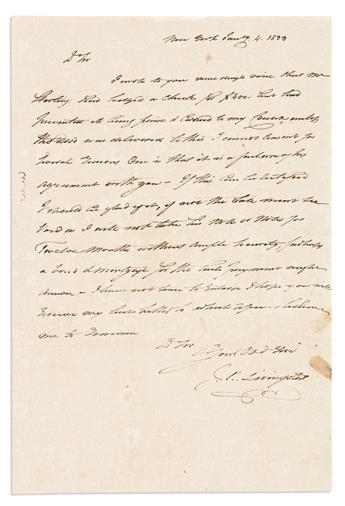 LIVINGSTON, JOHN R. Three Autograph Letters Signed, to Archibald Campbell, concerning the sale of a plot of his family lands,
